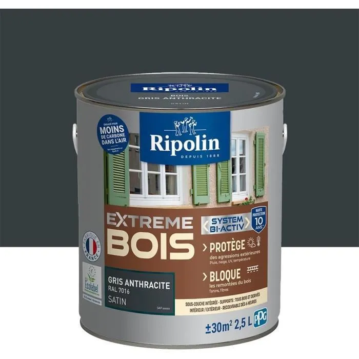 Ripolin Pintura para Madera Interior y Exterior Gris Antracita Satinado RAL 7016, 2,5L - Protección Duradera, Resistencia a Golpes y Lavado Ripolin Pintura para Madera Interior y Exterior Gris Antracita Satinado RAL 7016, 2,5L - Protección Duradera, Resistencia a Golpes y Lavado