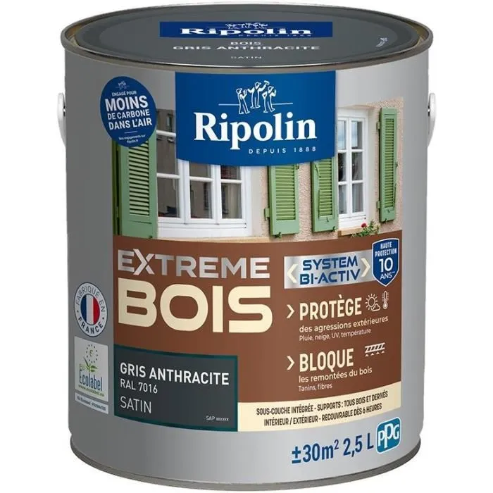 Ripolin Pintura para Madera Interior y Exterior Gris Antracita Satinado RAL 7016, 2,5L - Protección Duradera, Resistencia a Golpes y Lavado Ripolin Pintura para Madera Interior y Exterior Gris Antracita Satinado RAL 7016, 2,5L - Protección Duradera, Resistencia a Golpes y Lavado