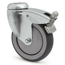 TENTE Rueda Giratoria D125 TP con Freno Zincado, Aro de Goma Polipropileno Antihuella y Antihilo, Alta Carga 80kg