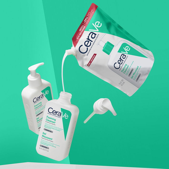 Cerave Gel Limpiador Espumoso 473 ml para piel normal y grasa con 3 Ceramidas, Niacinamida y Ácido Hialurónico