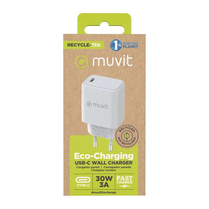 Muvit For Change Cargador de Pared MCACC0014 USB Tipo-C 30W Blanco Muvit For Change Cargador de Pared MCACC0014 USB Tipo-C 30W Blanco
