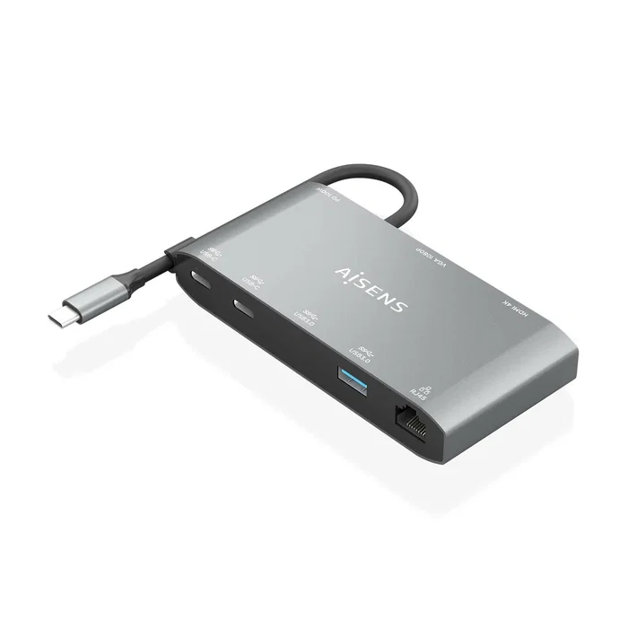 Aisens USB-C Dock 8 en 1 ASUC-8P010-GR Gris con HDMI, VGA y RJ45