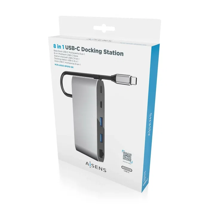 Aisens USB-C Dock 8 en 1 ASUC-8P010-GR Gris con HDMI, VGA y RJ45