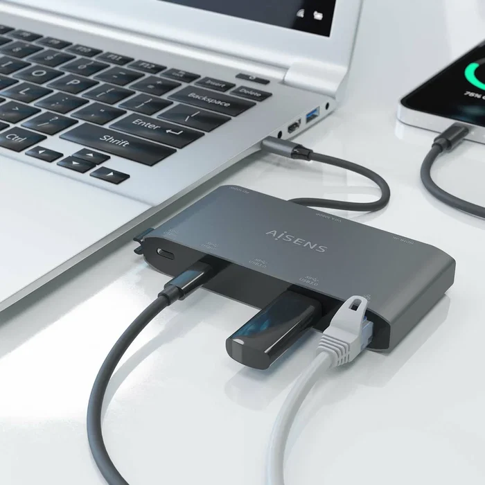 Aisens USB-C Dock 8 en 1 ASUC-8P010-GR Gris con HDMI, VGA y RJ45