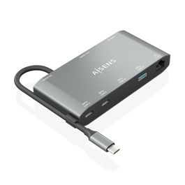 Aisens ASUC-8P010-GR Docking USB Tipo-C 8 en 1: 1xHDMI 4K, 1xVGA, 2xUSB-A, 2xUSB-C 5G, 1xUSB-C PD, 1xRJ45, Gris