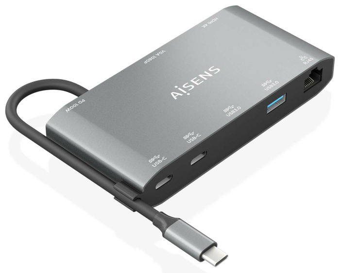 Aisens USB-C Dock 8 en 1 ASUC-8P010-GR Gris
