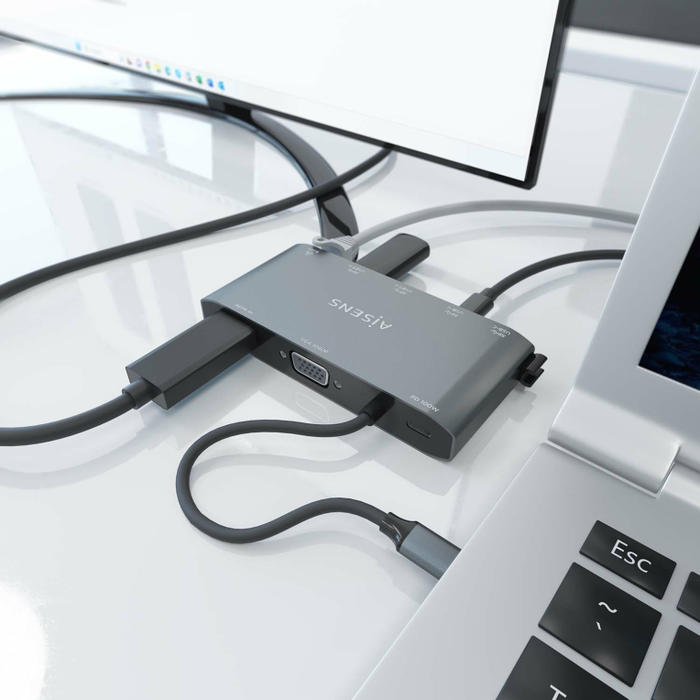 Aisens USB-C Dock 8 en 1 ASUC-8P010-GR Gris