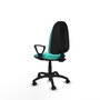 Silla de oficina Algarra con mecanismo Contacto permanente básico tapizada con Similpiel color Turquesa. Equipada con Base poliamida negra, Brazos fijos y Ruedas de nailon 50 mm