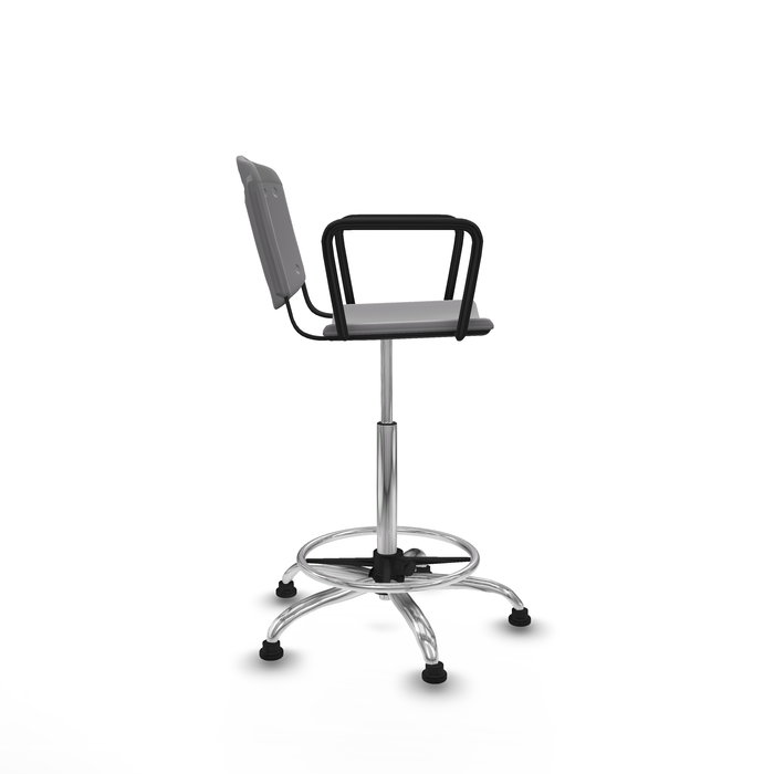 Taburete Robledo con mecanismo Giratorio de PVC color Gris claro. Equipado con Base cromada, Brazos fijosy Topes