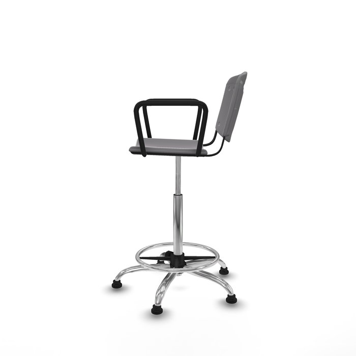 Taburete Robledo con mecanismo Giratorio de PVC color Gris claro. Equipado con Base cromada, Brazos fijosy Topes