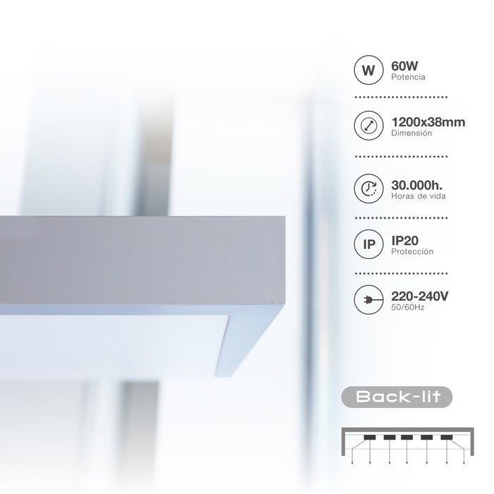 GSC Evolution Panel LED de superficie Kisongo 120x60cm 60W 6000K Níquel GSC Evolution Panel LED de superficie Kisongo 120x60cm 60W 6000K Níquel