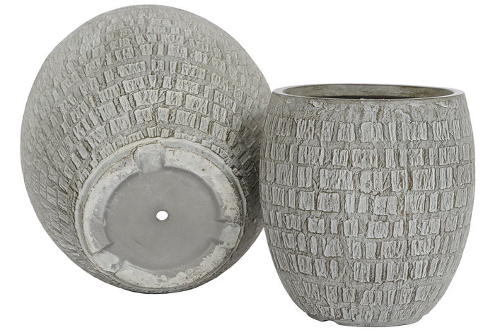 DKD Home Decor Set 3 Macetas Terraza Jardin Gris Magnesia Fibra Vidrio 55x55.5x55 cm