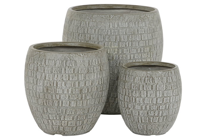 DKD Home Decor Set 3 Macetas Terraza Jardin Gris Magnesia Fibra Vidrio 55x55.5x55 cm