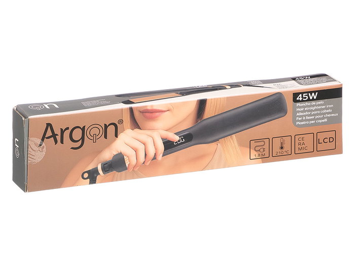 Argon Plancha de Pelo Cerámica con Pantalla LCD, 45W, Placas Anchas de 32 mm con Souft Touch, 3 Temperaturas (165ºC/185ºC/210ºC), 32 x 3 x 4 cm, Negro y Dorado (Set de 6)