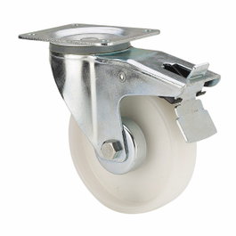 Ruedas Alex Rueda giratoria de poliamix con placa, eje liso y freno, blanco, Ø 12,5 cm
