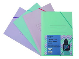 FABRISA Carpeta de Gomas y Solapas de Cartón Gofrado, Surtido Pastel (Set de 4)