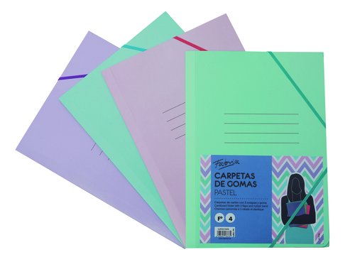 FABRISA Carpeta de Gomas y Solapas de Cartón Gofrado, Surtido Pastel (Set de 4) FABRISA Carpeta de Gomas y Solapas de Cartón Gofrado, Surtido Pastel (Set de 4)