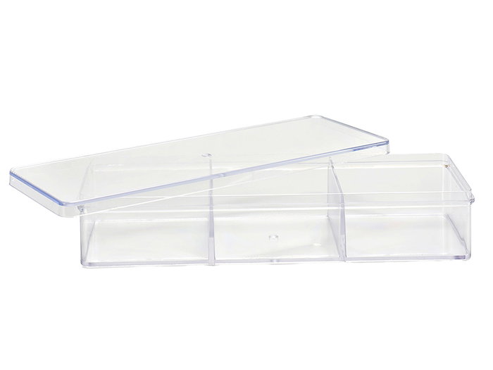 Berilo Caja Organizadora 3 Huecos Tapa Transparente Plástico 20 x 3.8 x 7 cm (Set de 48)