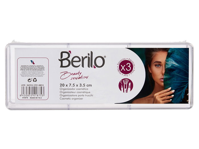 Berilo Caja Organizadora 3 Huecos Tapa Transparente Plástico 20 x 3.8 x 7 cm (Set de 48)