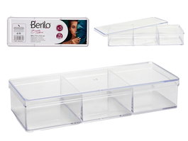 Berilo Caja Organizadora 3 Huecos Tapa Transparente Plástico 20 x 3.8 x 7 cm (Set de 48)