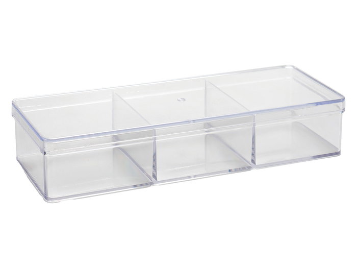 Berilo Caja Organizadora 3 Huecos Tapa Transparente Plástico 20 x 3.8 x 7 cm (Set de 48)