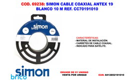 Simon Finstock Cable Coaxial Antex 19 Blanco 10 m