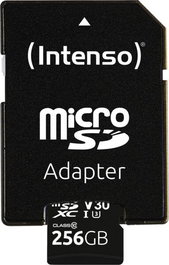 Intenso 3433492 Tarjeta MicroSDXC 256GB Clase 10 UHS-I U3 V30 100MB/s + Adaptador SD - Resistente a Agua, Golpes, Temperatura y Rayos X