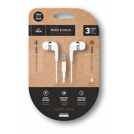 Tech One Tech Eartech Auriculares Intraurales con Micrófono Cable Blanco 3.5 mm Compatibles con Apple Android Windows