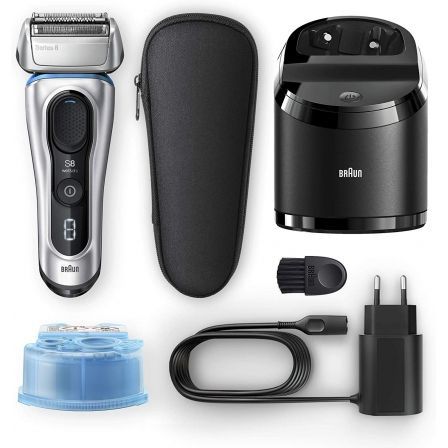 AFEITADORA BRAUN SERIES 8 8370CC WET AND DRY + BASE CARGA + FUNDA VIAJE - 4 ELEMENTOS DE CORTE - 8 DIRECCIONES DE AFEITADO - RECORTADORA DE PRECISIÓN