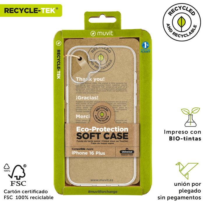 Muvit Funda para Apple iPhone 16 Fabricada con Materiales 100% Reciclados y Reciclables
