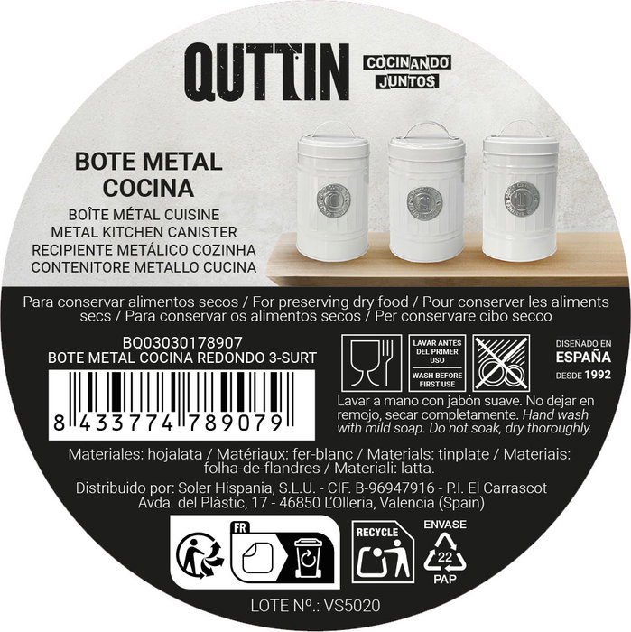 Quttin Bote Cocina Redondo Metal 3-Surt 10x16-18 cm (18 Unidades)