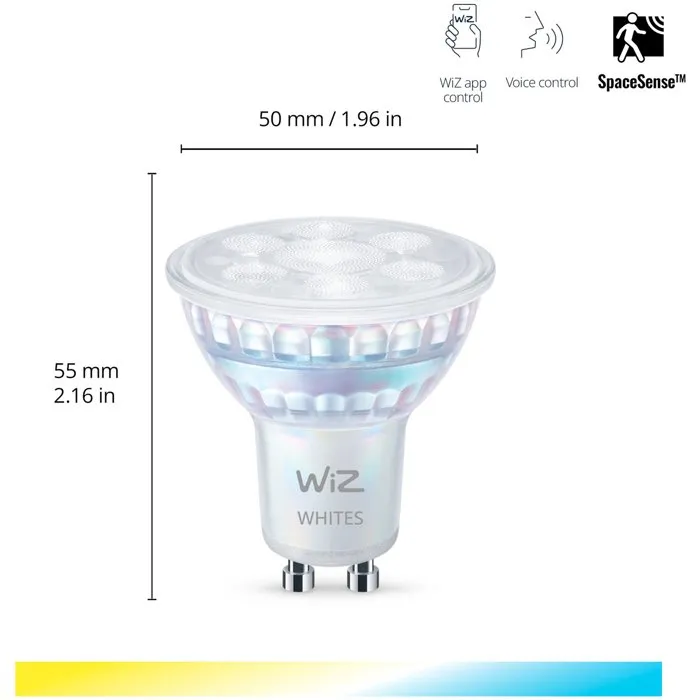 WIZ Foco LED Inteligente GU10 50W Luz Blanca y de Color WiFi Control por App, Ref: WIZ8720169076747