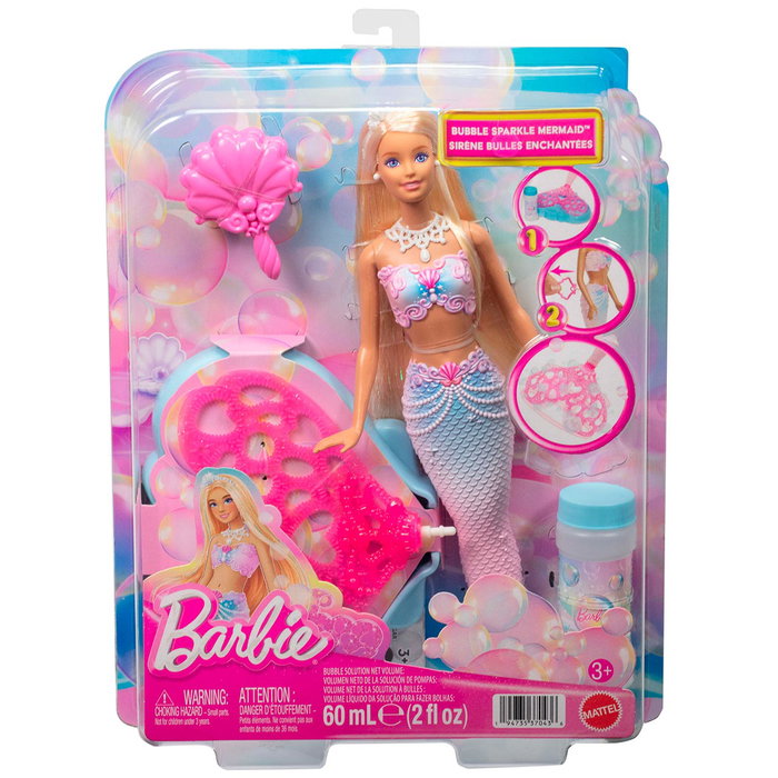 Barbie Muñeca Fantasía Sirena Pompas Jabón JLW56 Mattel Sirena Mágica para Hacer Burbujas +3 Años