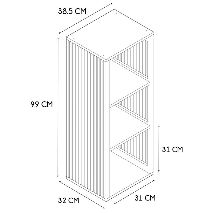 Home Deco Factory Estantería Klaus 3 Compartimentos, Madera Aglomerado y MDF, 38.5x32x99 cm, Soporta 15 kg