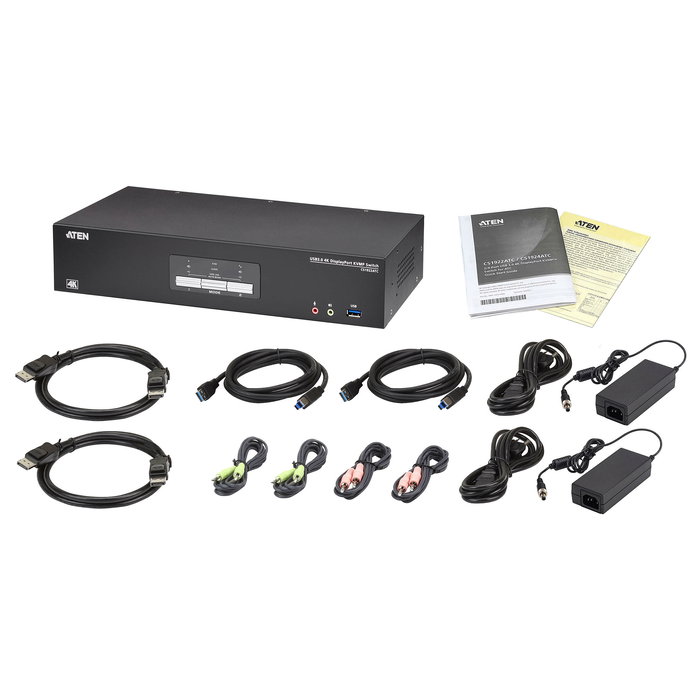 ATEN CS1922ATC Conmutador KVM USB 3.0 con 2 Puertos y DisplayPort, Compatible 4K Ultra HD a 60Hz, para Control de 2 Ordenadores, Negro