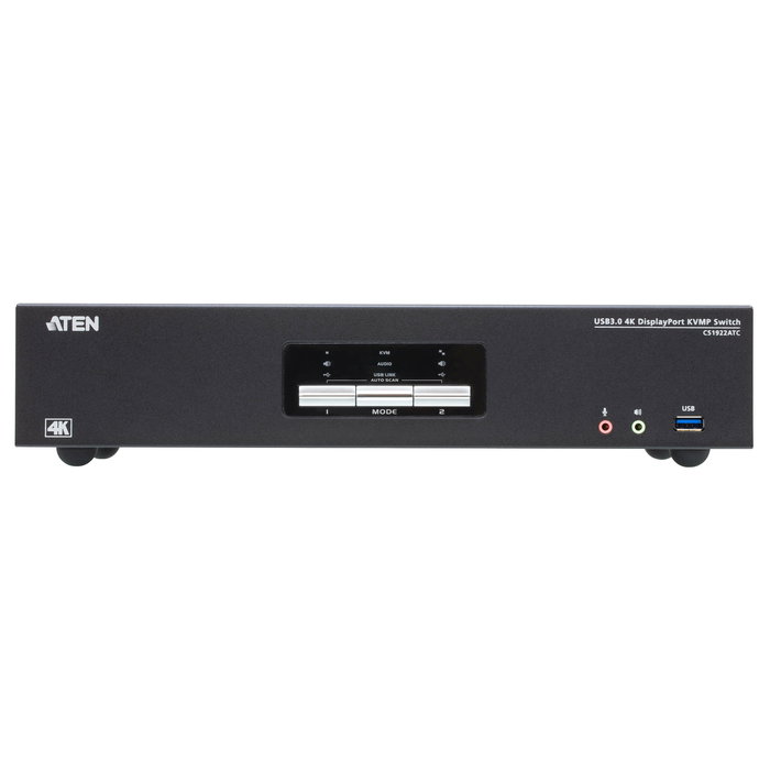 ATEN CS1922ATC Conmutador KVM USB 3.0 con 2 Puertos y DisplayPort, Compatible 4K Ultra HD a 60Hz, para Control de 2 Ordenadores, Negro