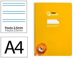 Liderpapel Cuaderno espiral A4 Pautaguía tapa blanda 80 hojas 75gr cuadro pautado 2,5mm color amarillo