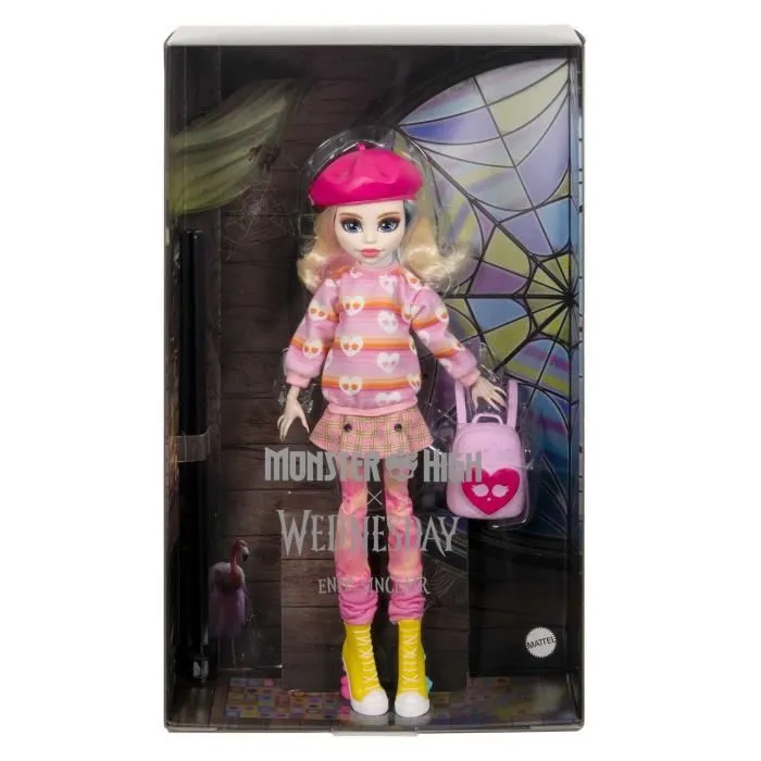 Monster High Muñeca Enid Sinclair con traje rosa y accesorios HXJ05