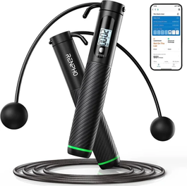 Renpho R-Q008 Cuerda de Salto Inteligente 2 en 1, Smart Jump Rope con Contador, Color Negro/Schwarz