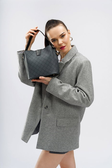 Lucky Bees Bolso Cubo 328 v2 Gris y Negro Piel Polivinilo 21x14x21 cm