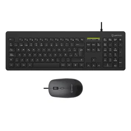 Unykach UK505443 Kit Combo Teclado y Ratón - Teclado Slim USB QWERTY Español (108 Teclas) + Ratón Óptico 2400 DPI Ambidiestro, Negro, para Oficina
