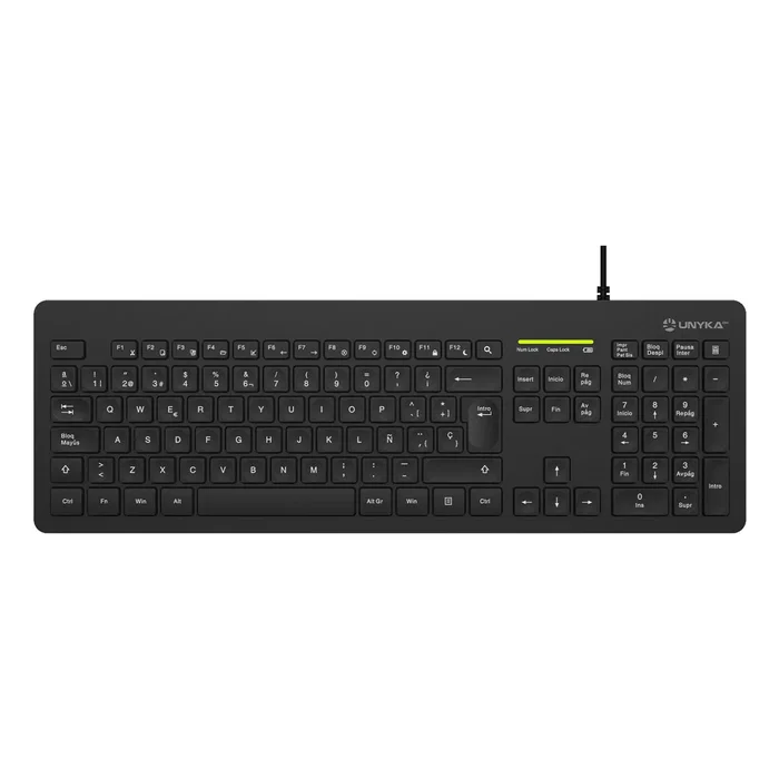 Unykach UK505443 Kit Combo Teclado y Ratón - Teclado Slim USB QWERTY Español (108 Teclas) + Ratón Óptico 2400 DPI Ambidiestro, Negro, para Oficina
