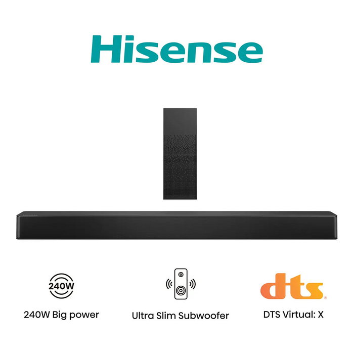 Hisense HS2100 Barra de Sonido 2.1 canales 240W Hisense HS2100 Barra de Sonido 2.1 canales 240W
