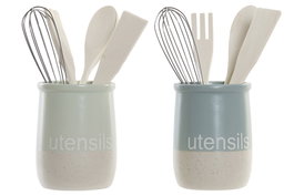 DKD Home Decor Set de 5 Botes para Utensilios de Gres en Surtido de 2 Colores