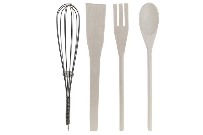 DKD Home Decor Bote Utensilios Scandi Azul Celeste y Verde Menta Gres y Rubberwood 10 x 10 x 14 cm Set 5 Piezas