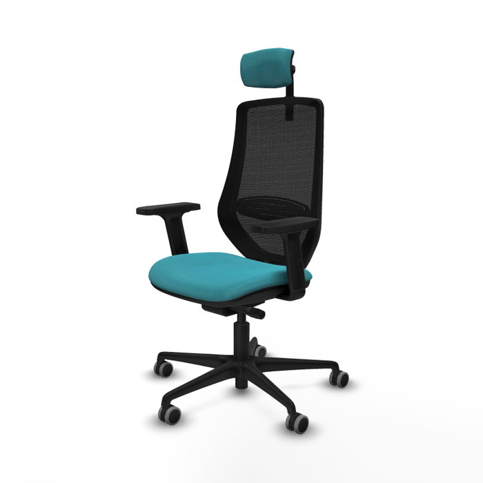 PIQUERAS Y CRESPO Silla de oficina Mardos con mecanismo Sincro/Traslack, Tela Turquesa y Malla Negra PIQUERAS Y CRESPO Silla de oficina Mardos con mecanismo Sincro/Traslack, Tela Turquesa y Malla Negra