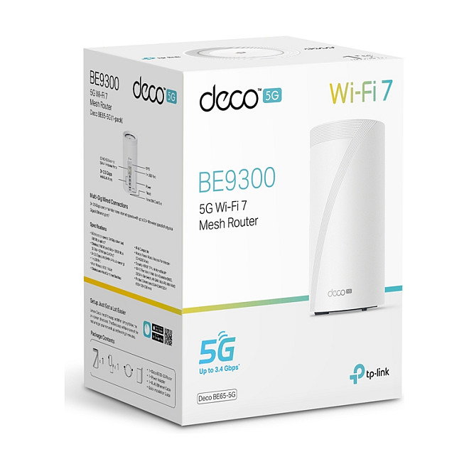 TP-Link Deco BE65-5G(1-pack) Sistema de malla WiFi 7 Whole Home Router Tribanda 2.4/5/6 GHz, Blanco