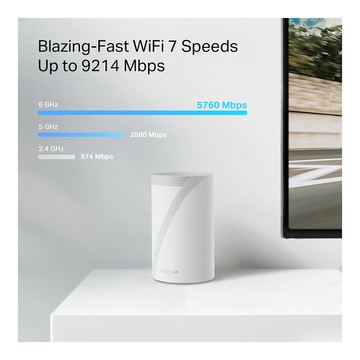 TP-Link Deco BE65-5G(1-pack) Sistema de malla WiFi 7 Whole Home Router Tribanda 2.4/5/6 GHz, Blanco