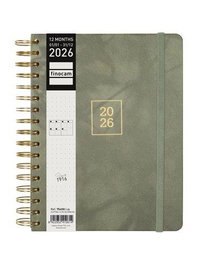 Finocam Agenda Optimal Tapa Dura A5 Espiral 2026 - Agenda Espiral Emma con Set de Marcapáginas, Funda y Pegatinas, 155x215 mm