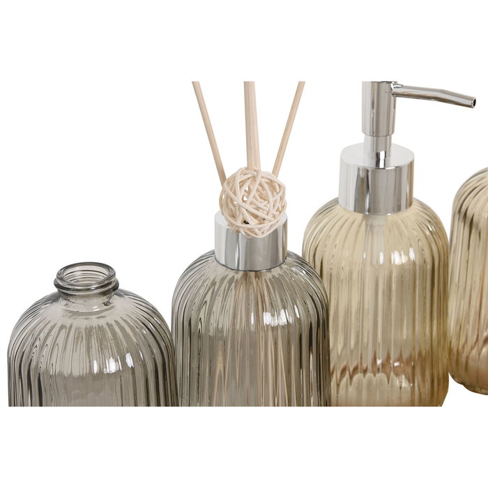 DKD Home Decor Set de 3 Accesorios de Baño de Cristal y Bambú Surtido